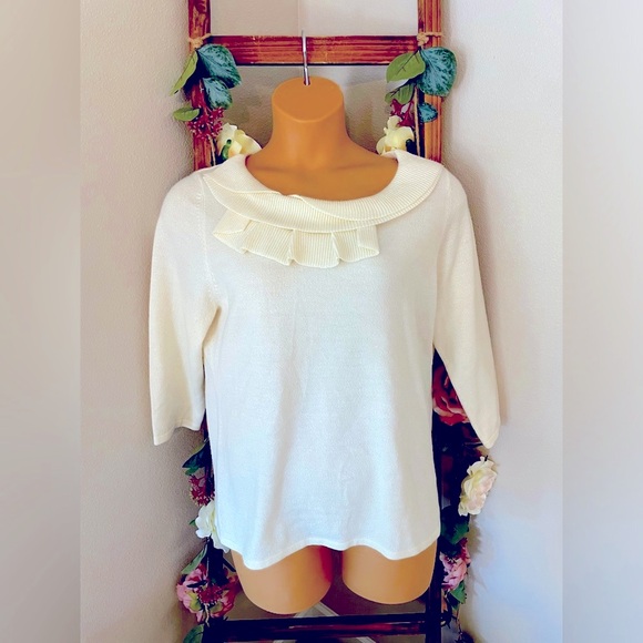 Sag Harbour Ruffled Round Neck Ivory Neutral Sweater Size XL - Picture 1 of 7